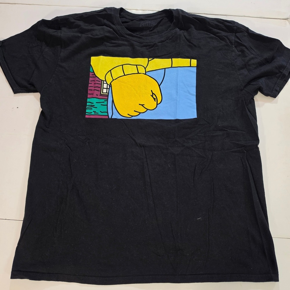 Arthur PBS Kids Arthur's Fist Meme Graphic T-Shirt Black XL Mens Short Sleeve
